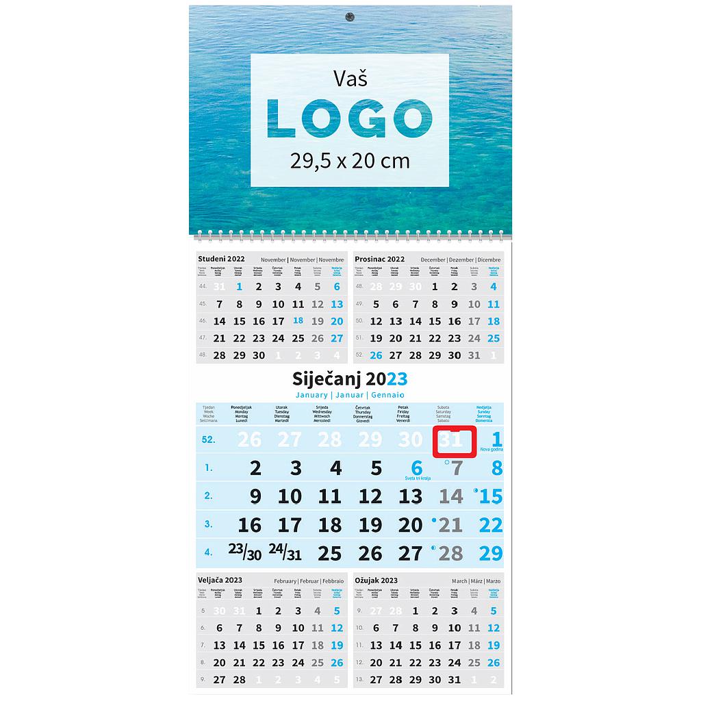 Poslovni trodjelni kalendar, 5 mjeseci, plavi