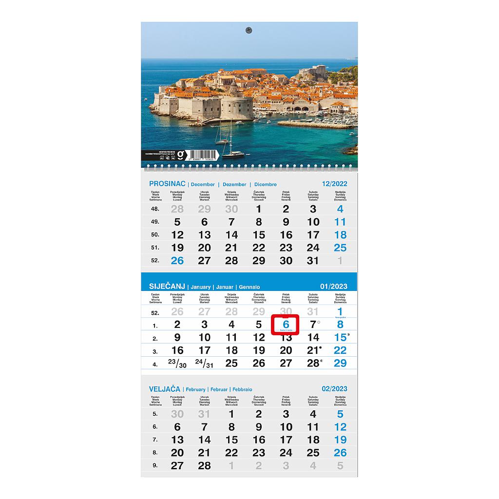 Poslovni trodjelni kalendar, sivo-plavi