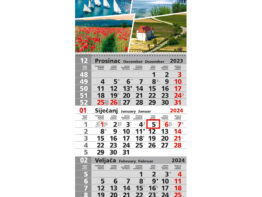 Kalendar zidni trodijelni 2024. sa slikom i spiralom