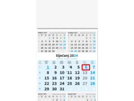 Poslovni trodjelni kalendar, 5 mjeseci, plavi