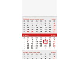 Poslovni trodjelni kalendar, sivo-crveni