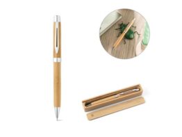 BAHIA II. Kemijska olovka od bambusa s kopčom i okretnim mehanizmom (91789)