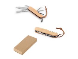 RYKER. Višenamjenski džepni nož od bambusa i nehrđajućeg čelika s PU drškom (94366)