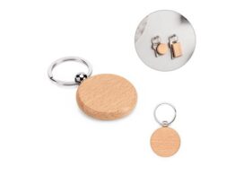 STEWIE ROUND. Okrugli privjesak za ključeve od bukovog drveta (95094)