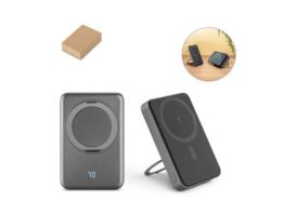 WARSHEL 10. Magnetski power bank kapaciteta 10’000 mAh s 15W superbrzim bežičnim punjačem, izrađen od recikliranog ABS-a (100 % rABS), s postoljem (97143)