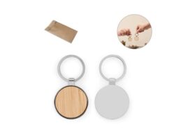GASTON ROUND. Okrugli privjesak za ključeve od cinka i bambusa (95119)
