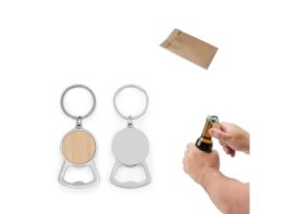 MEEKO. Okrugli željezni privjesak za ključeve s detaljima od cinka i bambusa (95120)