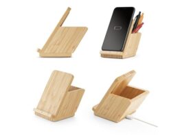 LEAVITT. Držač za pametni telefon i držač za kemijsku olovku s brzim bežičnim punjačem od 10 W od bambusa (97940)